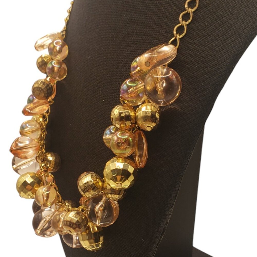 Retro Brass Tone Chain w/ Disco Ball and Peach Colored Beaded Necklace - Picture 8 of 11